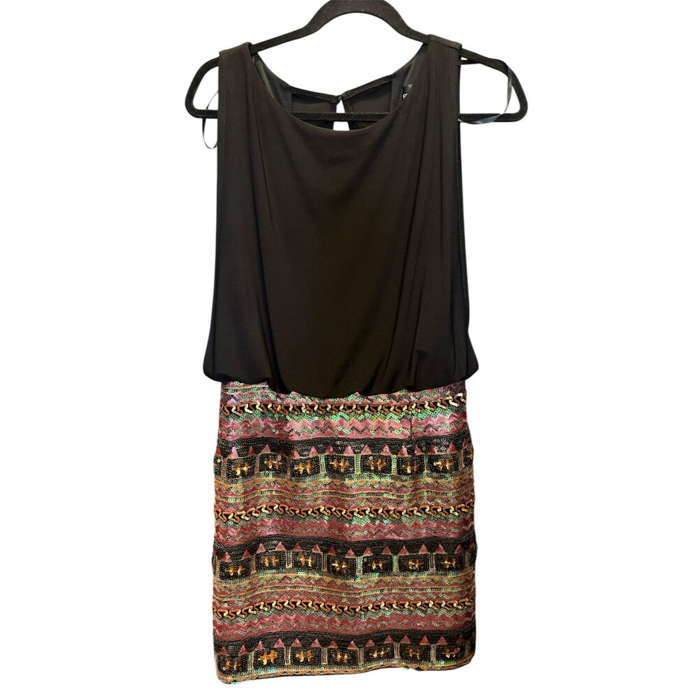 Betsy & Adam Sequin Cocktail Dress Size 6 Black Sleeveless Party Mini